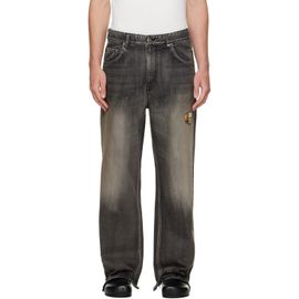 We11done We11done Black Repaired Check Denim Jeans