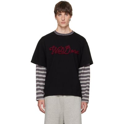 We11done We11done Black Rope-Embroidered Long-Sleeved T-shirt