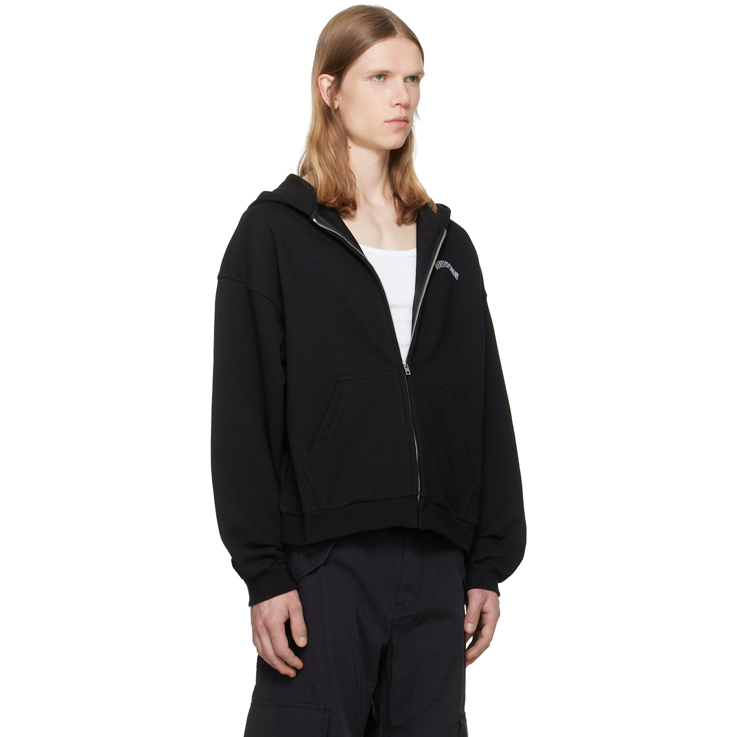 We11done - Black Teddy Drawing Zip-Up Hoodie