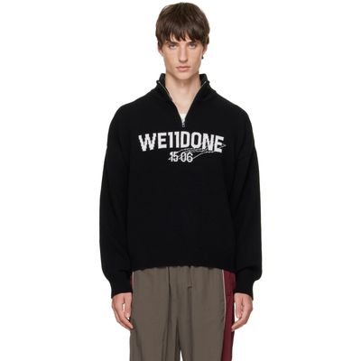 We11done We11done Black Wide-Fit '1506' Logo Half-Zip Sweater