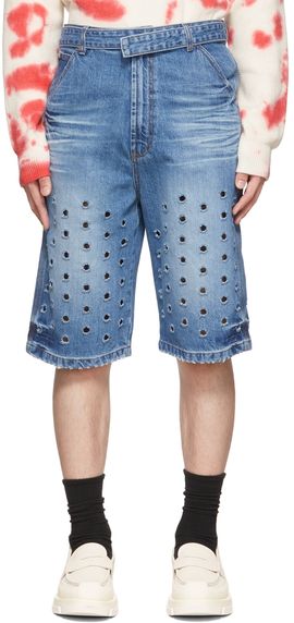 We11done We11done Blue Denim Cut-Out Shorts