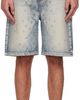 We11done We11done Blue Embroidery Washed Denim Shorts - 1