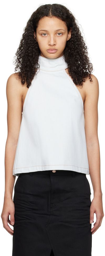 We11done We11done Blue Halter Neck Denim Tank Top