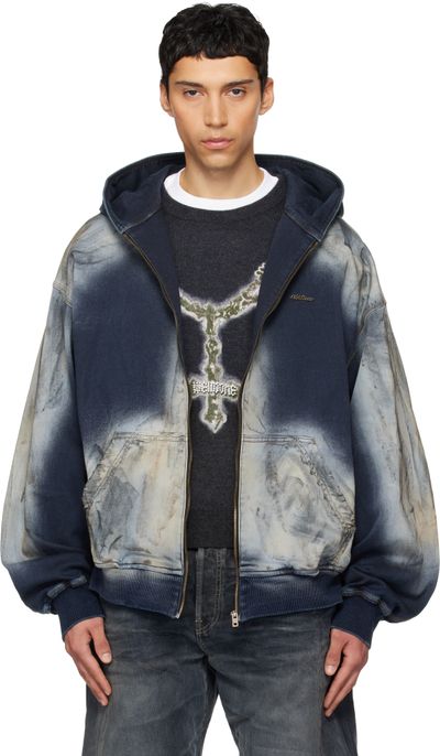 We11done We11done Blue Zip-Up Dirty Denim Jacket