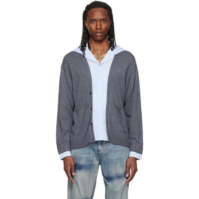 We11done We11done Gray Hooded Shirt-Layered Cardigan