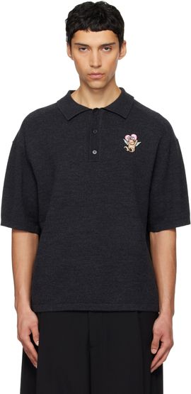 We11done We11done Gray Patch Detailed Knit Polo