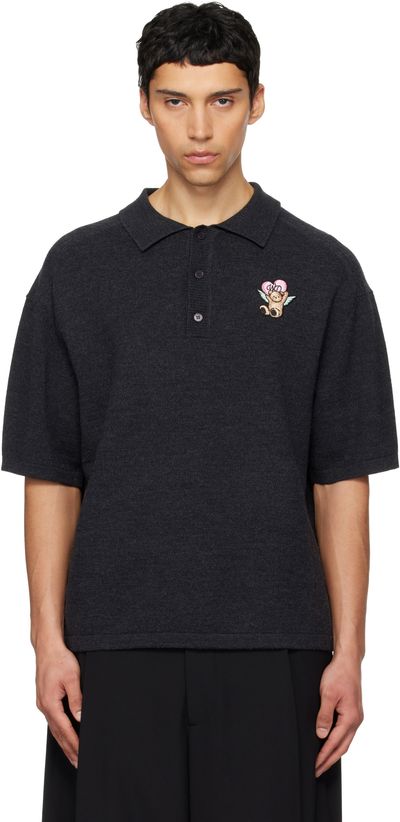 We11done We11done Gray Patch Detailed Knit Polo