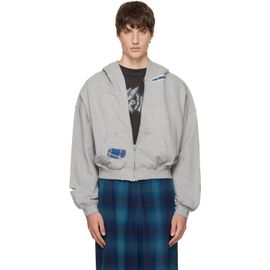 We11done We11done Gray Repaired Zip-Up Hoodie