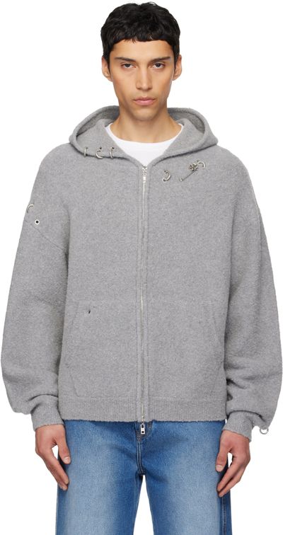 We11done We11done Gray Rose Thorns Oversized Zip-Up Hoodie