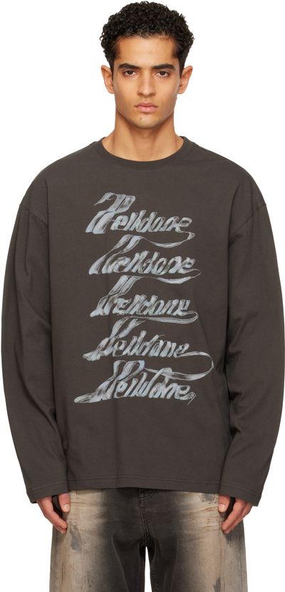 We11done We11done Gray Se11done Multi-Logo Long Sleeve T-shirt
