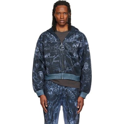 We11done We11done Gray Tattoo Printed Zip-Up Hoodie