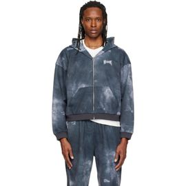 We11done We11done Gray Trompe L'oeil Denim Printed Zip-Up Hoodie