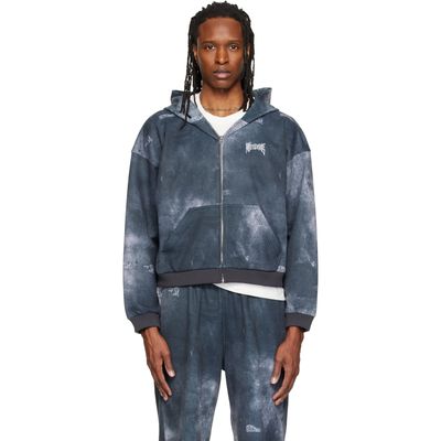 We11done We11done Gray Trompe L'oeil Denim Printed Zip-Up Hoodie