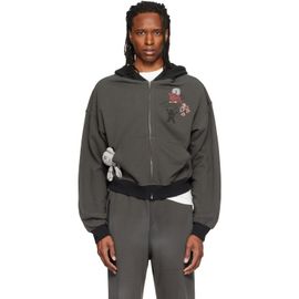 We11done We11done Gray Washed Doodle Teddy Zip-Up Hoodie
