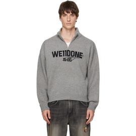We11done We11done Gray Wide Logo Half-Zip Sweater