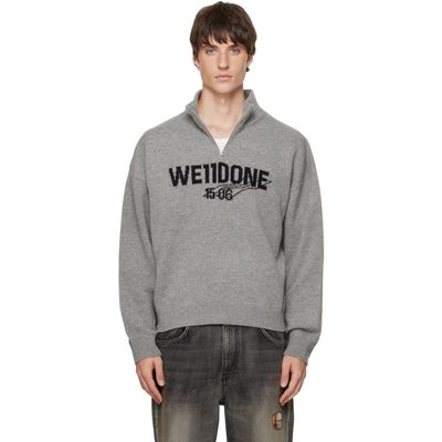 We11done We11done Gray Wide Logo Half-Zip Sweater