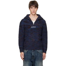 We11done We11done Navy Chunky Embroidered Quarter-Zip Sweater