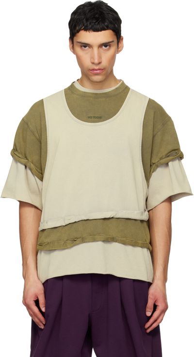 We11done We11done Off-White & Green Triple Layered Washed T-shirt