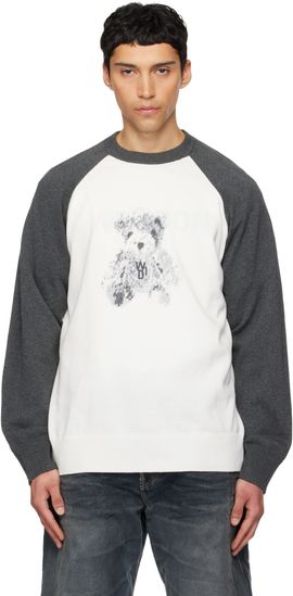 We11done We11done White & Gray Teddy Raglan Sweater