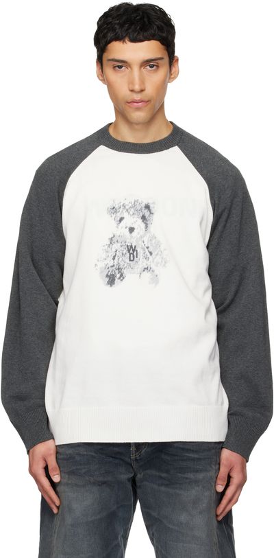 We11done We11done White & Gray Teddy Raglan Sweater
