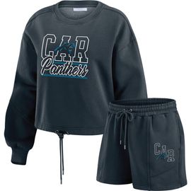 WEAR by Erin Andrews Women's WEAR by Erin Andrews Black Carolina Panthers Washed Fleece Long Sleeve T-Shirt & Shorts Lounge Set 