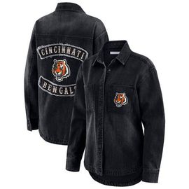 WEAR by Erin Andrews Women's WEAR by Erin Andrews Black Cincinnati Bengals Washed Oversized Denim Full-Snap Shacket 