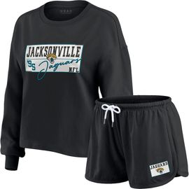 WEAR by Erin Andrews Women's WEAR by Erin Andrews Black Jacksonville Jaguars Heavy Rugby Jersey Long Sleeve T-Shirt & Shorts Lounge Set 