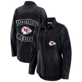 WEAR by Erin Andrews Women's WEAR by Erin Andrews Black Kansas City Chiefs Washed Oversized Denim Full-Snap Shacket 