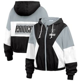 WEAR by Erin Andrews Women's WEAR by Erin Andrews Black Las Vegas Raiders Color Block Full-Zip Windbreaker Jacket 
