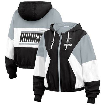 WEAR by Erin Andrews Women's WEAR by Erin Andrews Black Las Vegas Raiders Color Block Full-Zip Windbreaker Jacket 
