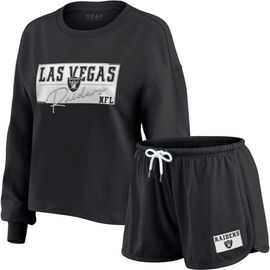 WEAR by Erin Andrews Women's WEAR by Erin Andrews Black Las Vegas Raiders Heavy Rugby Jersey Long Sleeve T-Shirt & Shorts Lounge Set 