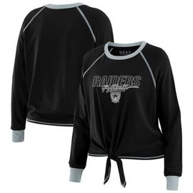 WEAR by Erin Andrews Women's WEAR by Erin Andrews Black Las Vegas Raiders Tie-Front Long Sleeve T-Shirt 