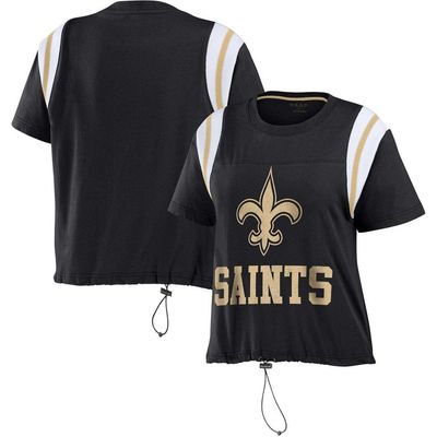 WEAR by Erin Andrews Women's WEAR by Erin Andrews Black New Orleans Saints Cinched Colorblock T-Shirt 