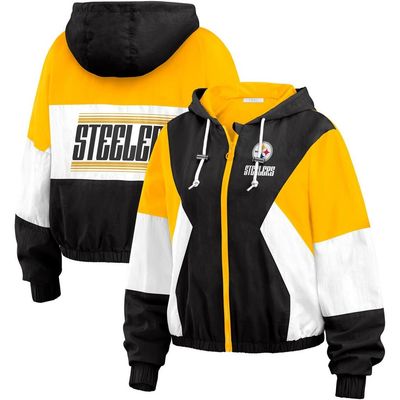 WEAR by Erin Andrews Women's WEAR by Erin Andrews Black Pittsburgh Steelers Color Block Full-Zip Windbreaker Jacket 