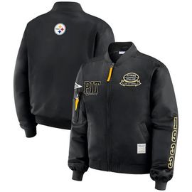 WEAR by Erin Andrews Women's WEAR by Erin Andrews Black Pittsburgh Steelers Patch Full-Zip Bomber Jacket 