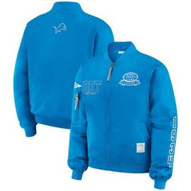 WEAR by Erin Andrews Women's WEAR by Erin Andrews Blue Detroit Lions Patch Full-Zip Bomber Jacket 