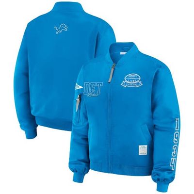WEAR by Erin Andrews Women's WEAR by Erin Andrews Blue Detroit Lions Patch Full-Zip Bomber Jacket 