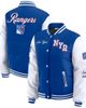 WEAR by Erin Andrews Women's WEAR by Erin Andrews Blue/White New York Rangers Varsity Full-Snap Puffer Jacket  - 1