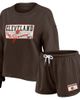 WEAR by Erin Andrews Women's WEAR by Erin Andrews Brown Cleveland Browns Heavy Rugby Jersey Long Sleeve T-Shirt & Shorts Lounge Set  - 1