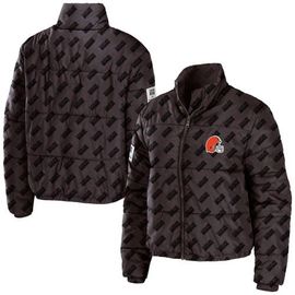 WEAR by Erin Andrews Women's WEAR by Erin Andrews Brown Cleveland Browns Puffer Full-Zip Cropped Jacket 