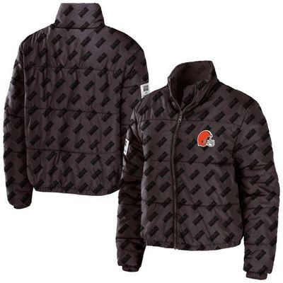 WEAR by Erin Andrews Women's WEAR by Erin Andrews Brown Cleveland Browns Puffer Full-Zip Cropped Jacket 