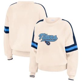 WEAR by Erin Andrews Women's WEAR by Erin Andrews Cream Tennessee Titans Stripe Pullover Sweater 