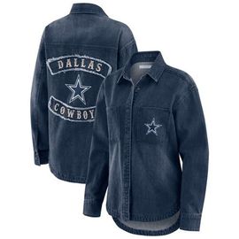 WEAR by Erin Andrews Women's WEAR by Erin Andrews Denim Dallas Cowboys Washed Oversized Denim Full-Snap Shacket 