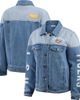 WEAR by Erin Andrews Women's WEAR by Erin Andrews Denim LSU Tigers Sleeve Hit Colorblock Button-Down Denim Jacket  - 1