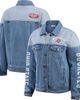 WEAR by Erin Andrews Women's WEAR by Erin Andrews Denim Ohio State Buckeyes Sleeve Hit Colorblock Button-Down Denim Jacket  - 1
