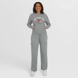 WEAR by Erin Andrews Women's WEAR by Erin Andrews Gray Cleveland Browns Waffle-Knit Long Sleeve Hooded Shirt & Pants Lounge Set 