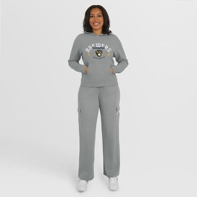 WEAR by Erin Andrews Women's WEAR by Erin Andrews Gray Milwaukee Brewers Waffle-Knit Long-Sleeve Hoodie & Lounge Pant Set 