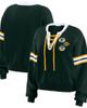 WEAR by Erin Andrews Women's WEAR by Erin Andrews Green Green Bay Packers Lace-Up Pullover Sweatshirt  - 1