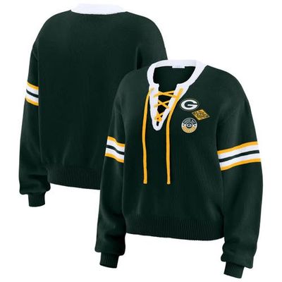 WEAR by Erin Andrews Women's WEAR by Erin Andrews Green Green Bay Packers Lace-Up Pullover Sweatshirt 