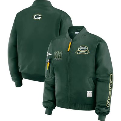WEAR by Erin Andrews Women's WEAR by Erin Andrews Green Green Bay Packers Patch Full-Zip Bomber Jacket 